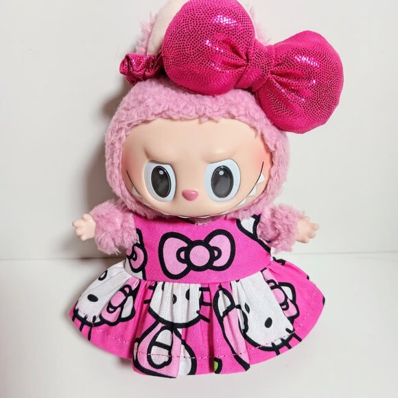 Labubu Hello Kitty Dress with Oversized Pink Metallic Bow Outfit - Picture 4 of 6